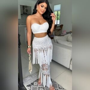 White Fringe skirt set